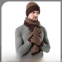 Autumn and winter leather standard knitted hat set men's warm scarf hat gloves accessories three-piece set