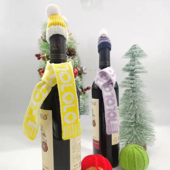 OEM custom baseball sports style double-sided jacquard scarf + Hat Red Wine Beer bottle set winery decoration