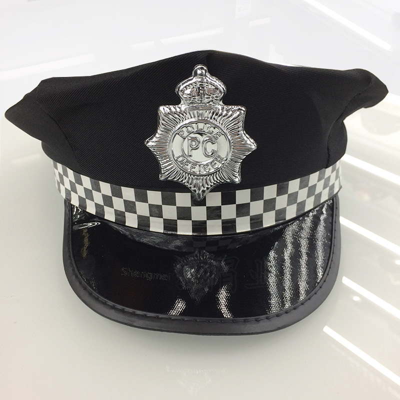 Pc standard police cap black and white octagonal cap adult fun uniform accessories flat cap