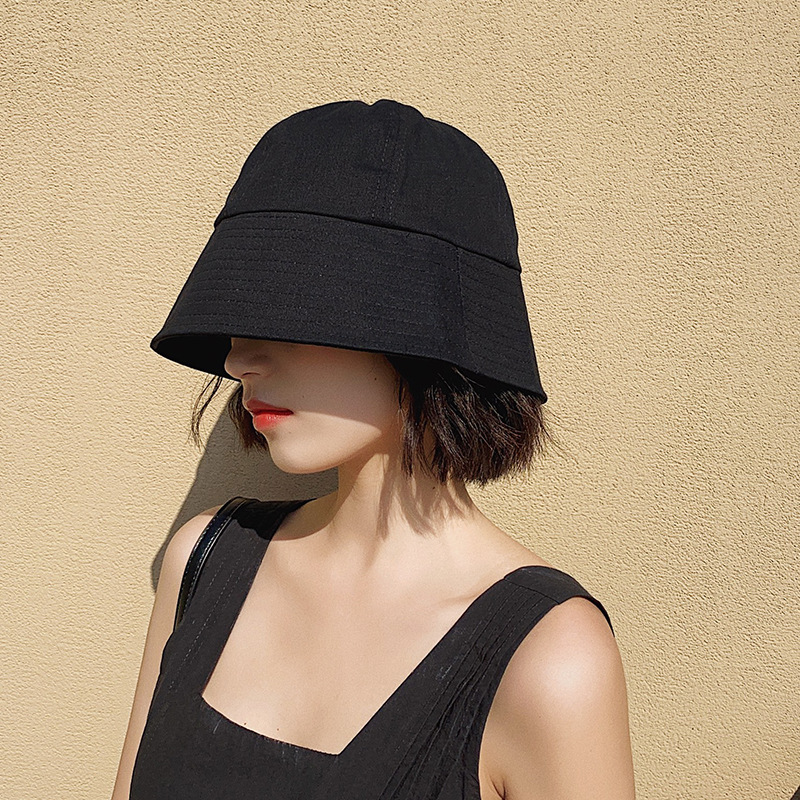 Black bucket fisherman hat female summer Korean style fashionable all-match face cover sun protection UV sun protection basin hat female
