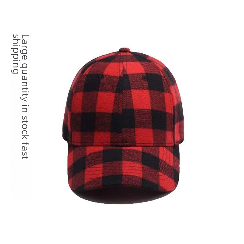Korean version of black and red plaid sun hat vintage baseball cap fashion outdoor hat duck tongue hat