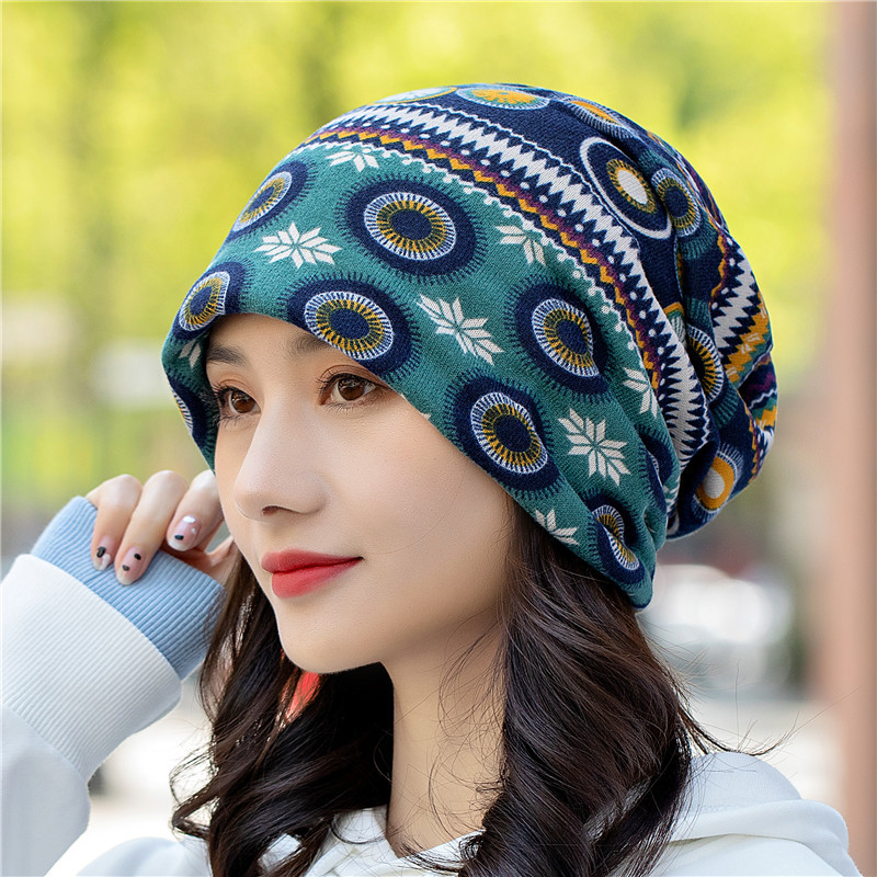 Multi-purpose pile hat knitted hat closed toe pullover hat ethnic style circle snowflake confinement hat scarf