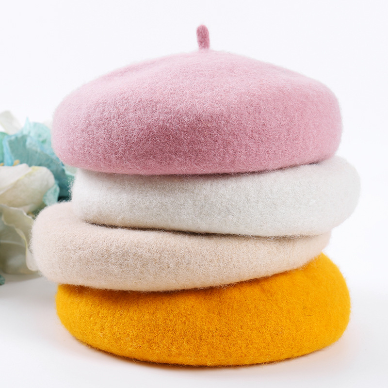 Spring Autumn and Winter Beret Korean Style Mushroom Women's Hat Breathable Pumpkin Hat Wool Wool Painter Hat