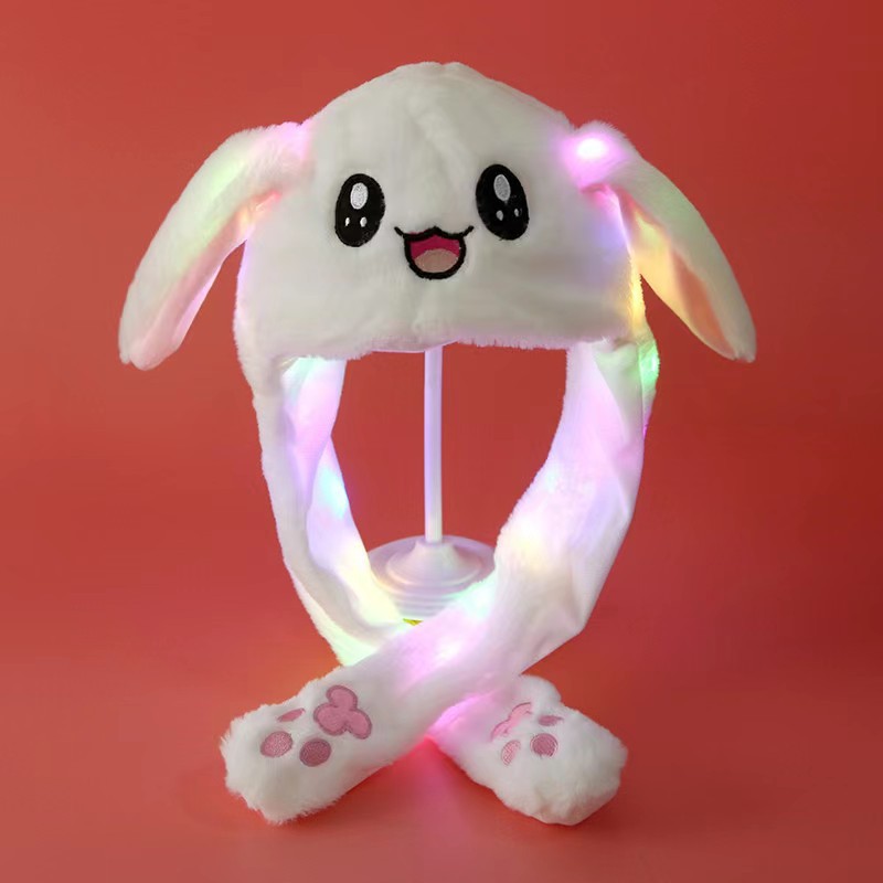 Douyin same rabbit hat with light plush ears moving hat cartoon light watermelon hat ear luminous hat