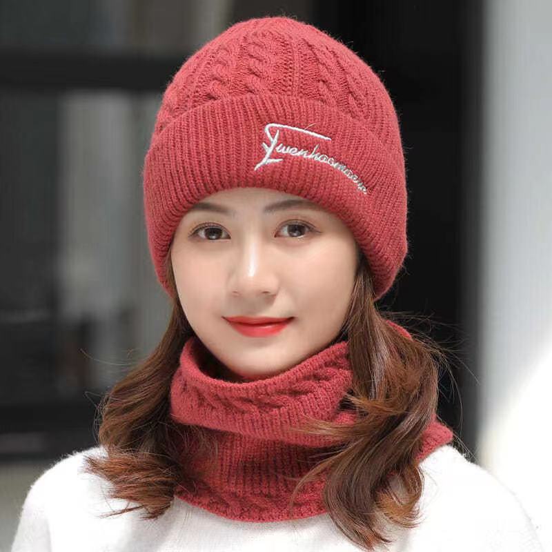 Hat Women's Winter Korean Style Youth Fleece-lined Thickened Wool Hat Women's Hat Ear Protection Hat Scarf Set Knitted Hat Riding