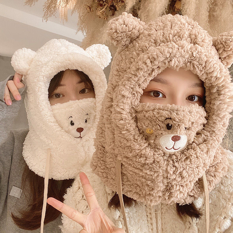 winter hat women's cute bear knitted hat Korean style thick warm winter Internet celebrity wool hat winter