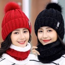 Winter Korean version of wool hat ladies plus velvet padded scarf mother cycling warm cold-proof knitted ear protection tide cap