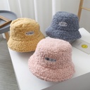 Cute face-looking small fisherman hat female spring and autumn lamb plush basin hat letter labeling Japanese style warm trendy autumn and winter