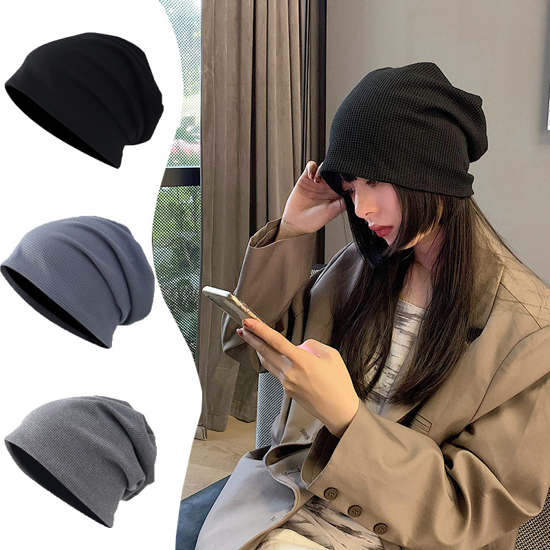 Hat Women's Spring and Autumn Heap Hat Thin Street All-match Knitted Hat Waffle Loose Face Showcasing Small Pullover Cap Spot