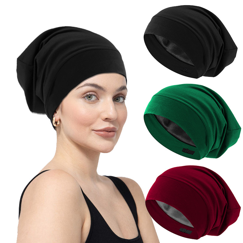 Women's Nightcap Hair Care Hat Satin Lining Cap Adjustable Elasticated Bumper Cap Men's Cap