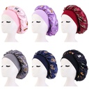 Elastic wide-brimmed satin round hat butterfly print nightcap beauty hair care cap JDB-301I