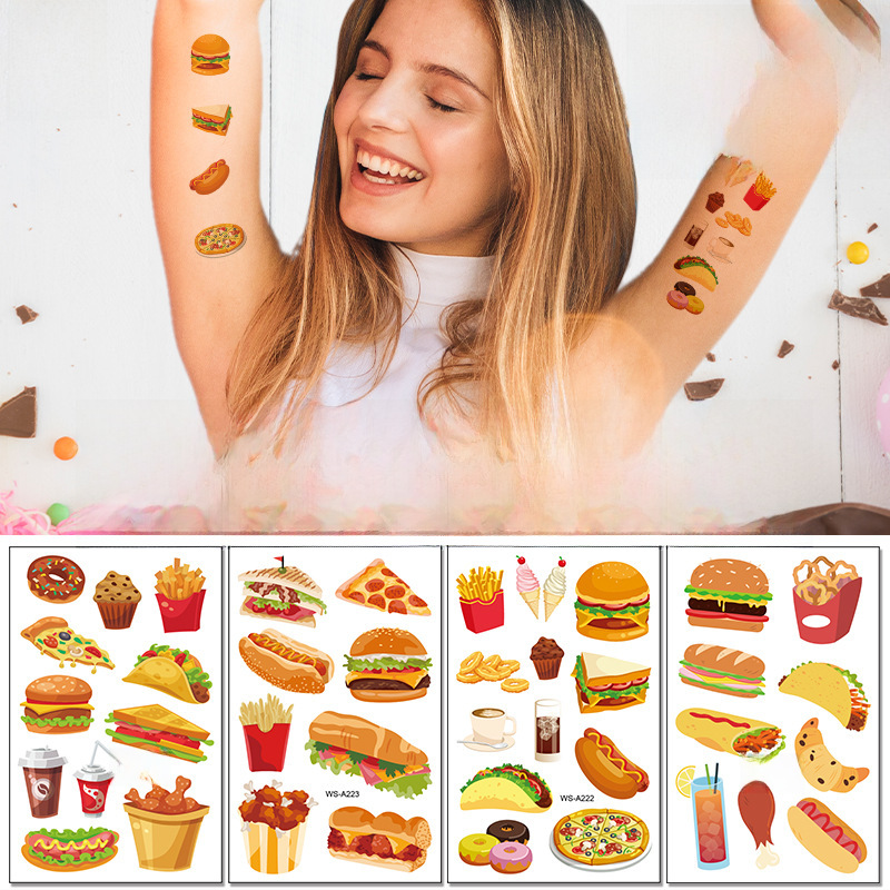 Hamburger tattoo stickers waterproof sweat children's party face arm simulation cartoon tattoo stickers