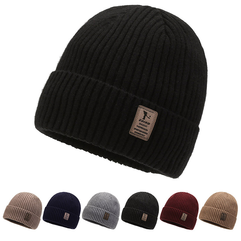 Autumn and Winter Men's Knitted Hat Cold-proof Fleece Hat Youth Fashion Wool Hat Outdoor Sports Pullover Cap Women