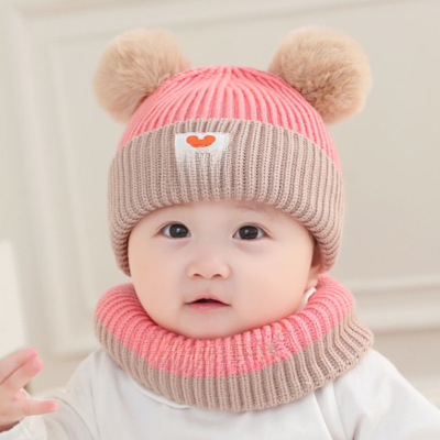 Fangwei baby hat autumn and winter male and female baby Korean knitted hat baby hat scarf scarf two-piece set