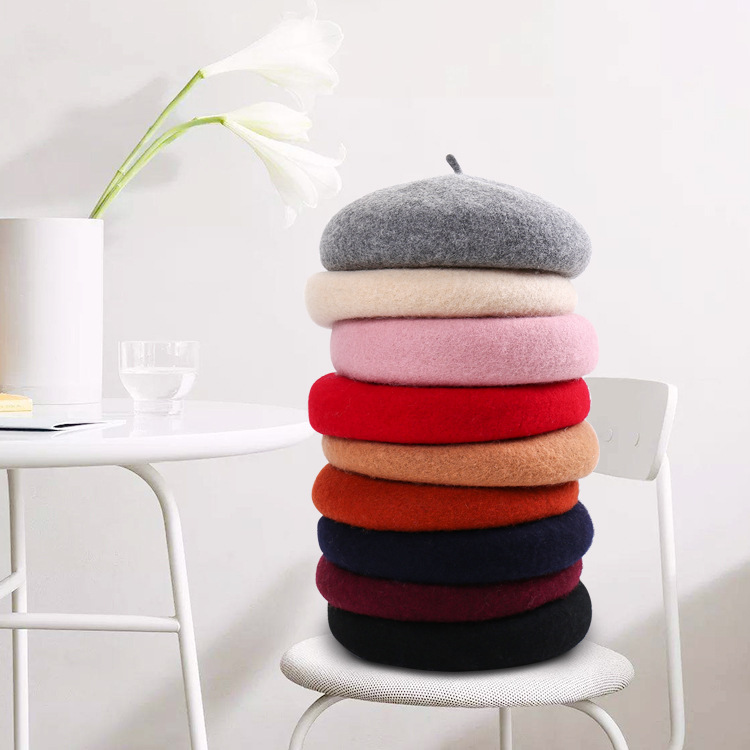 Autumn and Winter women's wool winter hat woolen beret student warm hat painter hat pumpkin hat