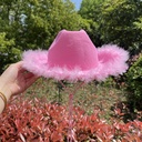 Christmas hat pink fur denim hat velvet decorative hat pink cowboy hat Western denim felt styling hat