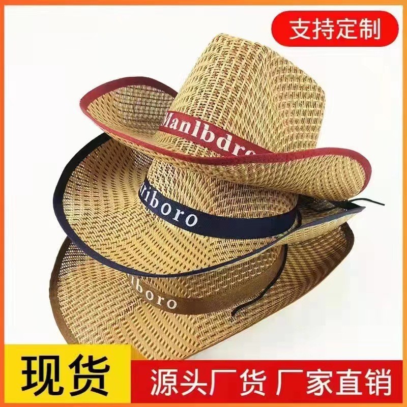 Summer men's hat western cowboy hat farmer straw hat sunscreen fishing can print travel hat