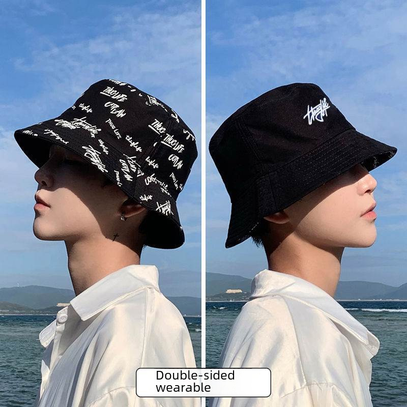 Korean-style Fisherman Hat Men's Double-sided Graffiti Hat ins Spring and Summer Sun Hat All-match Sun Protection Student Women's Basin Hat Trendy