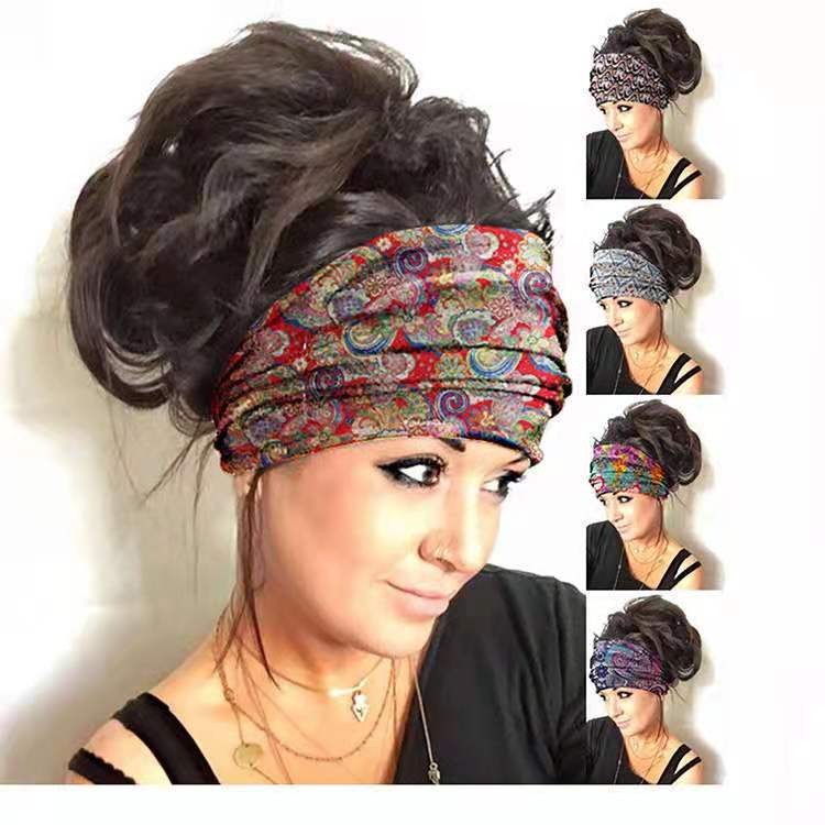 Headscarf women's summer factory direct batch fashion printing yoga wide hair band