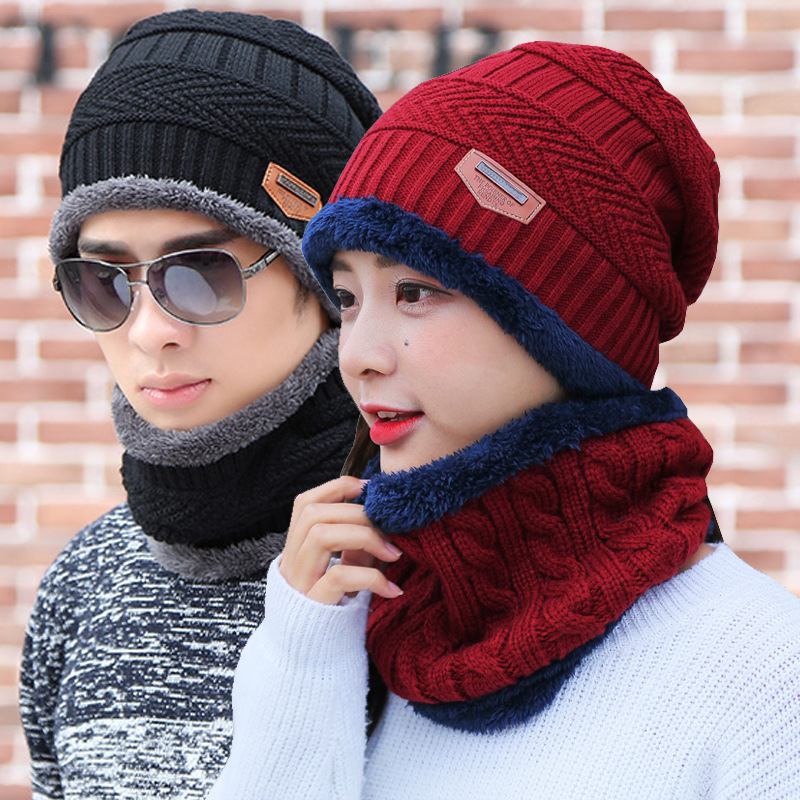 Hat Scarf Women's Winter Korean Style Wool Cap Fleece-lined Pullover Cap Outdoor Windproof Ear Protection Cap Warm Knitted Hat for Men