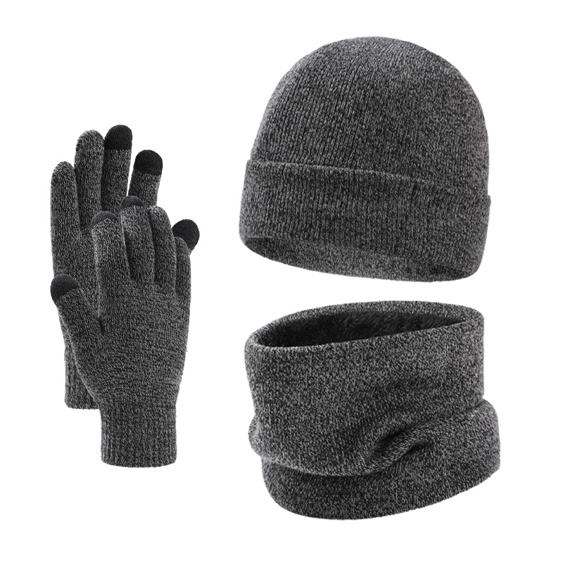 winter hat scarf gloves three-piece men's knitted hat velvet winter wool hat scarf