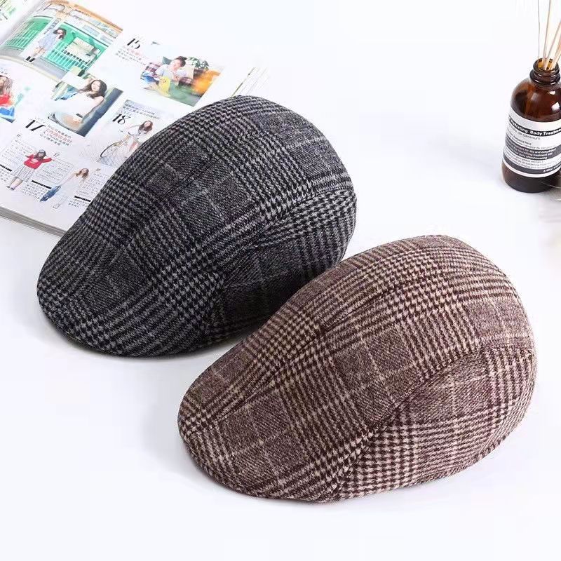 Hat male middle-aged and elderly peaked cap dad Spring and Autumn Winter woolen Street versatile forward hat retro beret