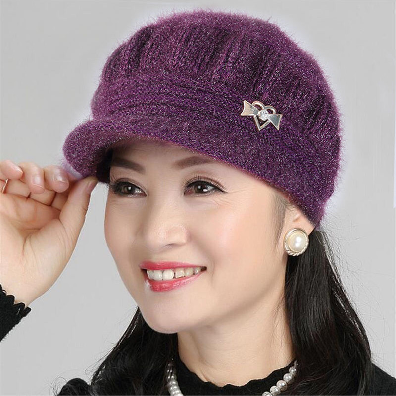 Wool hat hat women winter middle-aged knitted hat Grandma plus velvet padded warm plush hat manufacturers