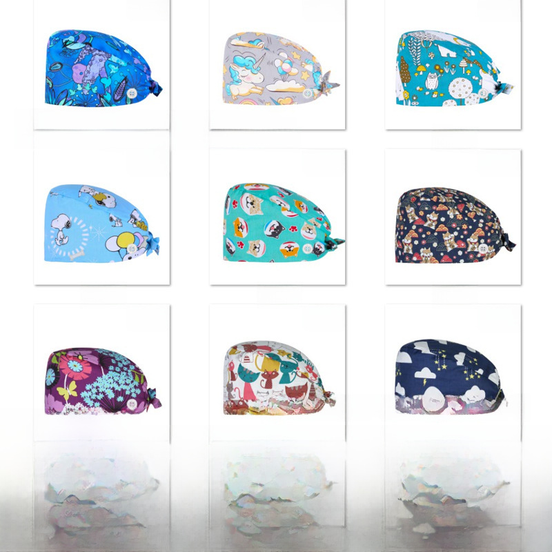 Cotton printed surgical cap long hair cap nurse cap doctor cap printed cap video turban dustproof