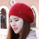 Hat Women's Winter Warm Rabbit Fur Red Beret Korean Wool Hat Knitted Ear Protection Warm Hat Thickened