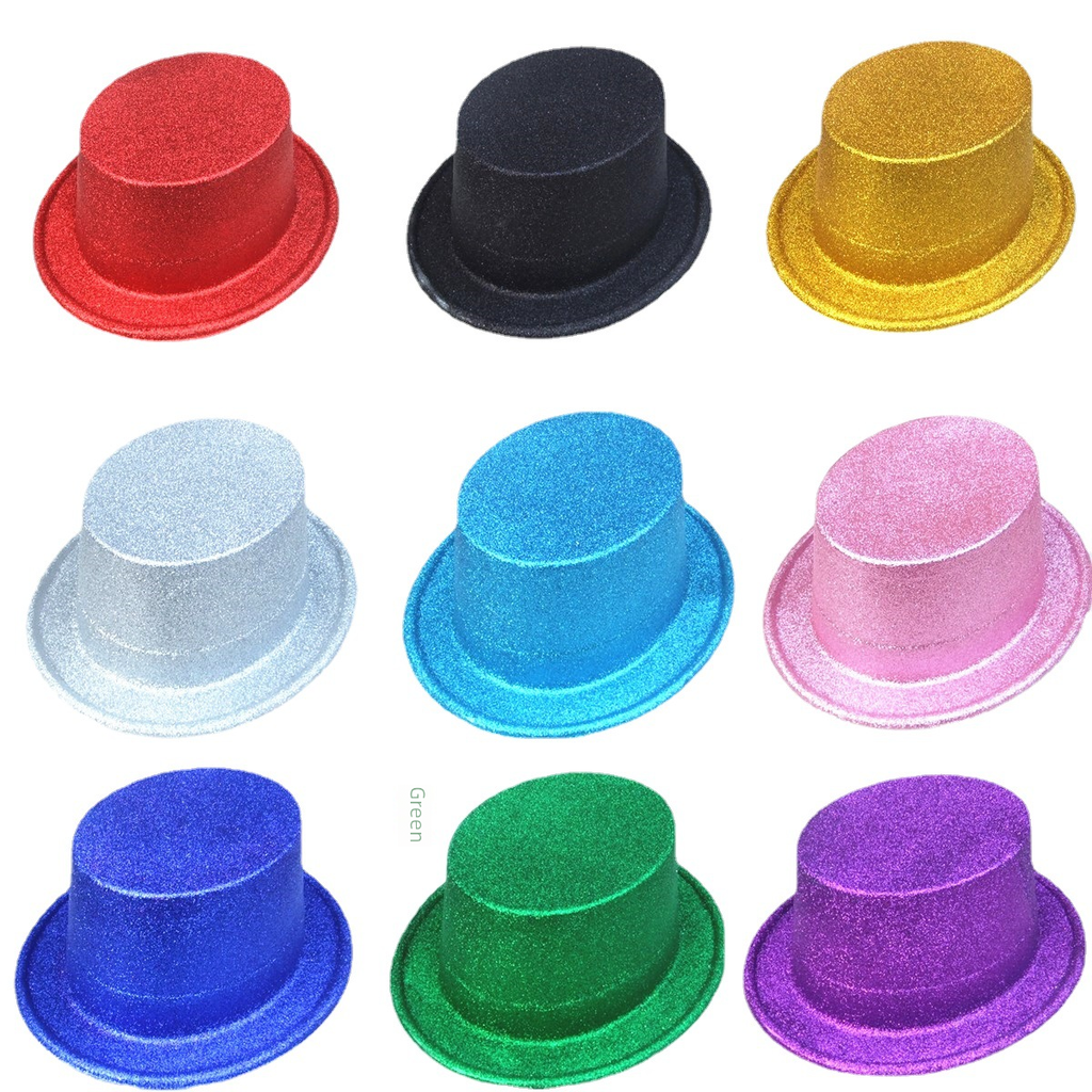 Plastic Top Hat Gold Powder High Hat Jazz Hat Lincoln Hat Magician Hat Halloween Performance Glitter Powder Performance Props