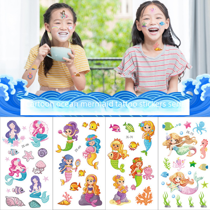 Mermaid Tattoo Waterproof Sweat-proof Children's Cartoon Dream Party Princess Theme Sticker Set