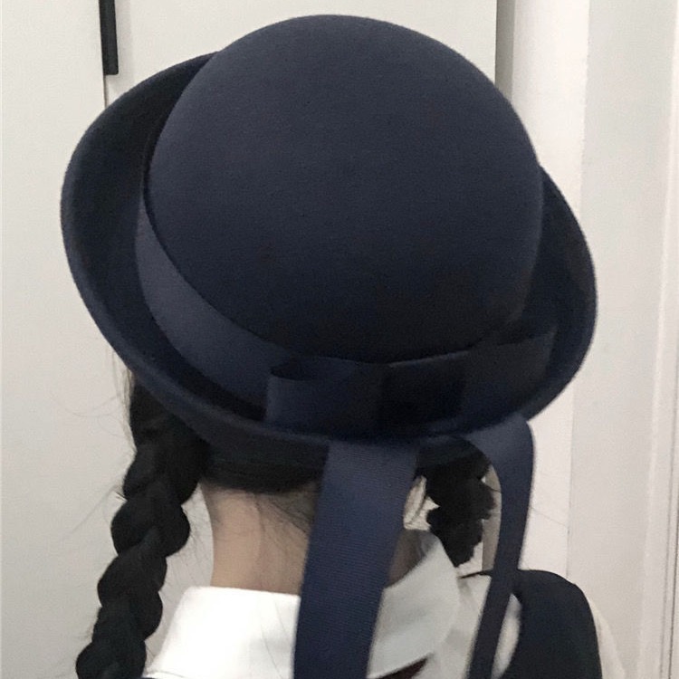 Secondary Animation Winter Hat cos Sakura jk Uniform Hat Accessories Black Academy Style Woolen Bowler Hat Warm