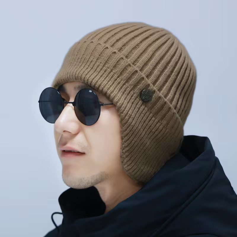 Winter wool hat men's ear protection cap plus velvet padded outdoor warm windproof winter knitted hat manufacturers