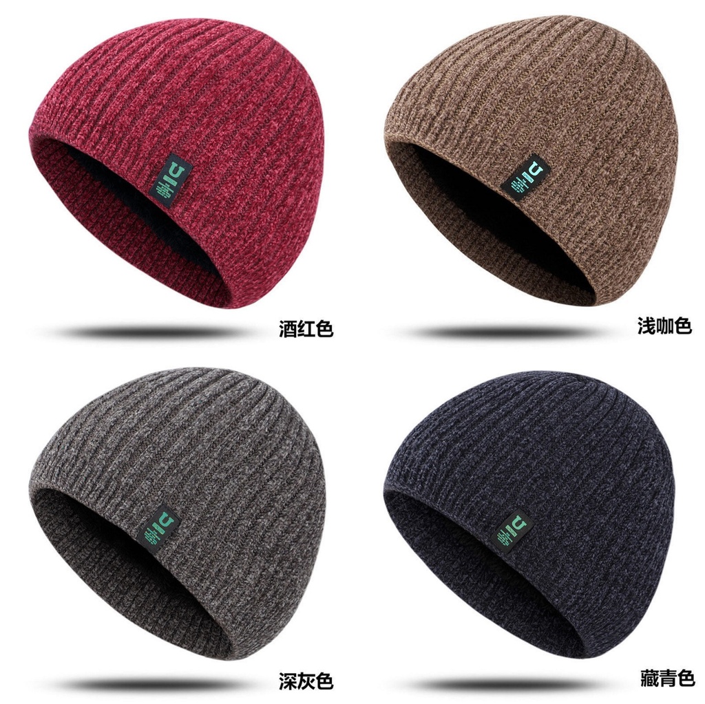 Knitted Hat Men's Autumn and Winter All-match Warm Fleece-lined Wool Hat Women's Outdoor Cycling Ear Protection Cold-proof Hat Ice Cap