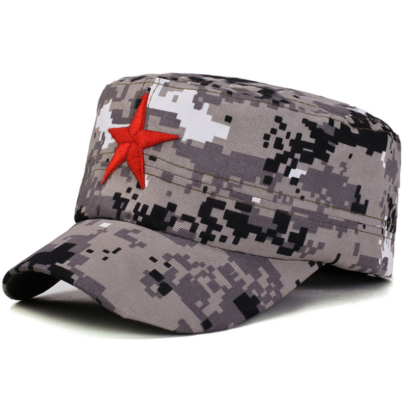 Military cap children's adult camouflage hat five-pointed star military training spring and summer cap flat baseball sun hat Red Army