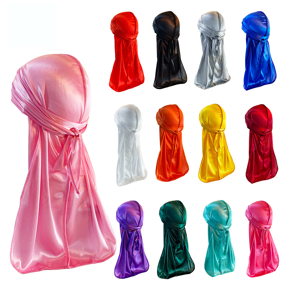 Street Dance Riding Outdoor Headscarf Lace-up Elastic Thickened Encryption Gloss Cloth Long Tail Cap SILKY DURAG