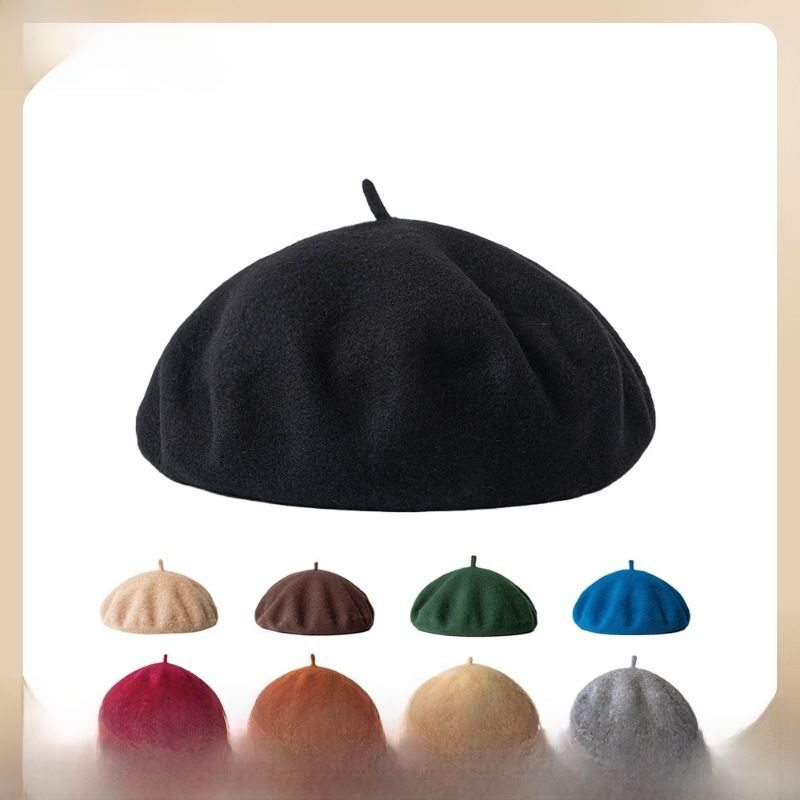 Autumn and Winter Fashion Casual Mori Women's Wool Beret Men's and Women's Painters' Hat British All-match Woolen Hat Warm Fashion