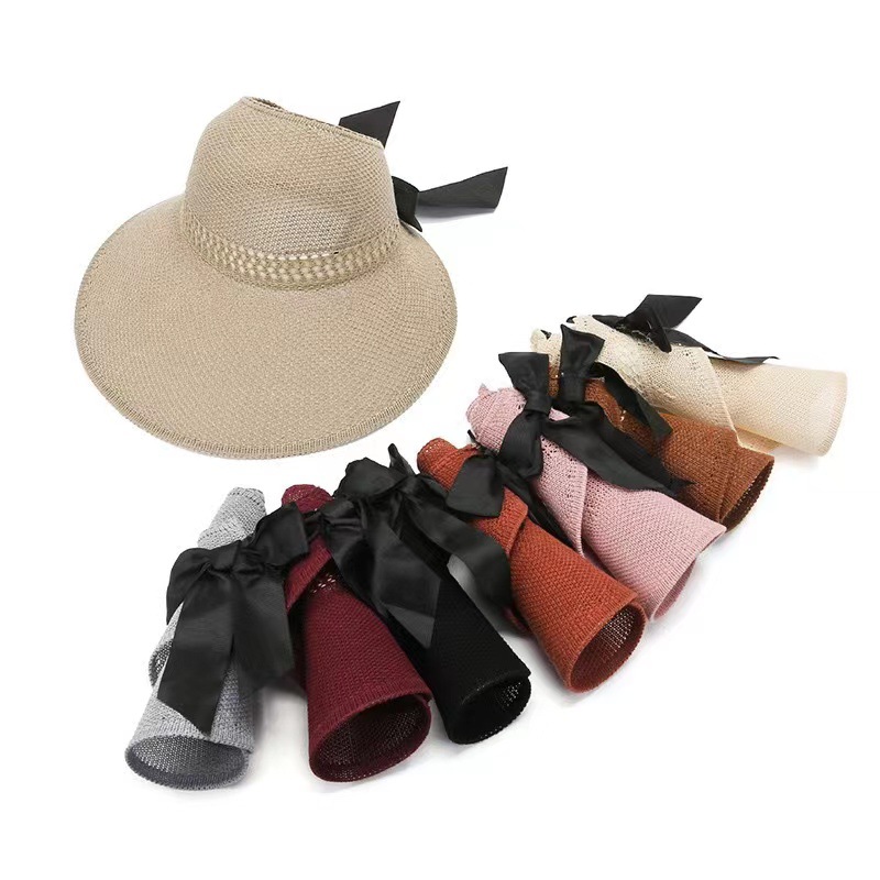 Summer sun protection sun hat big brim all-match straw roll folding sun hat female breathable empty top cool hat