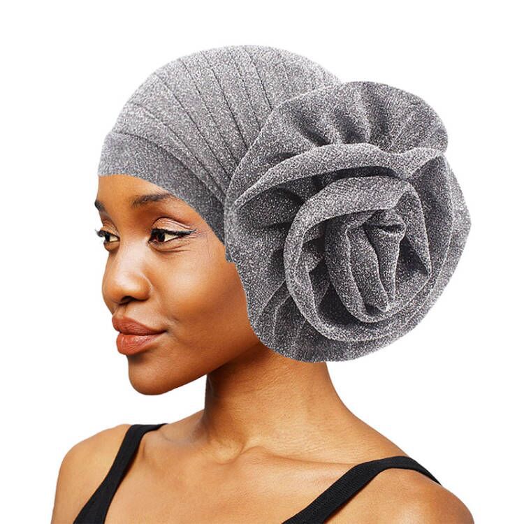 Arrival Brilliant Silk Big Flower Head Towel Hat Muslim Toe Hat All-Match Retro Clothing Hat TJM-322