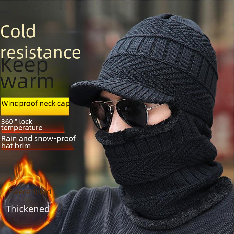 Autumn and winter Youth wool cap scarf integrated Northeast cold-proof cap winter thickened knitted cap men's