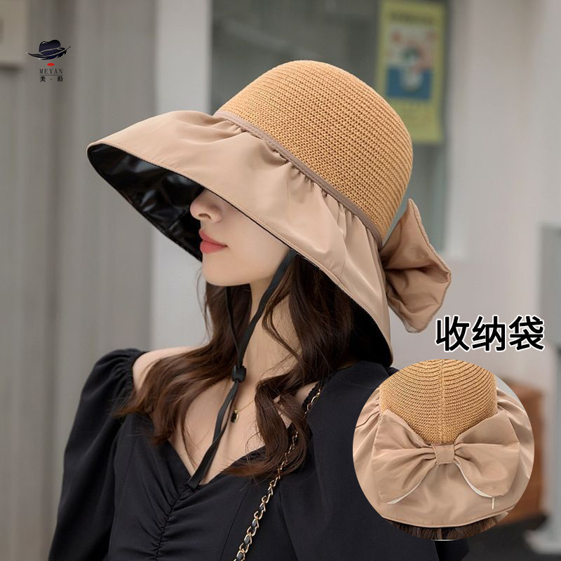 black rubber sun hat women's summer big brim face-looking small sun hat face-covering UV-proof sun hat