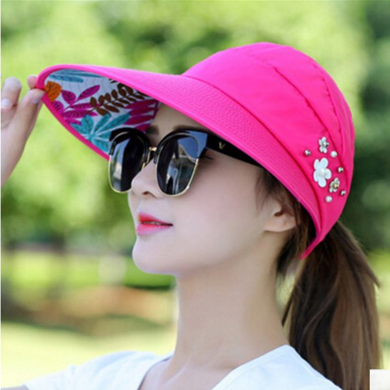 Rivet hat women's empty top hat UV protection Korean spring and summer foldable big edge factory Sun Pearl hat