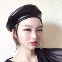 Internet Celebrity Hong Kong Style Fashionable All-Match Tone Pu Leather Beret Women's Fashionable Autumn and Winter Retro British Pumpkin Painter Hat