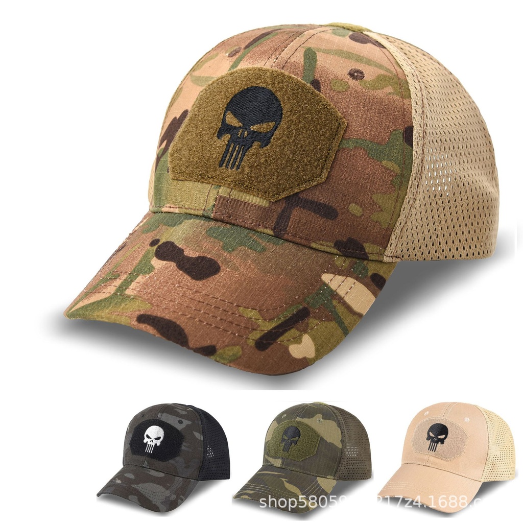 Punisher Plaid Military Training Camouflage Cap Spring and Summer Outdoor Sports Sunshade Sun Protection Net Cap Velcro Military Fan Cap