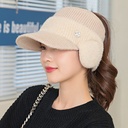 Autumn and Winter Thickened Ear Protection Empty Top Women's Hat Casual All-match Knitted Warm Hat Fashion Letter Cold-proof Wool Hat