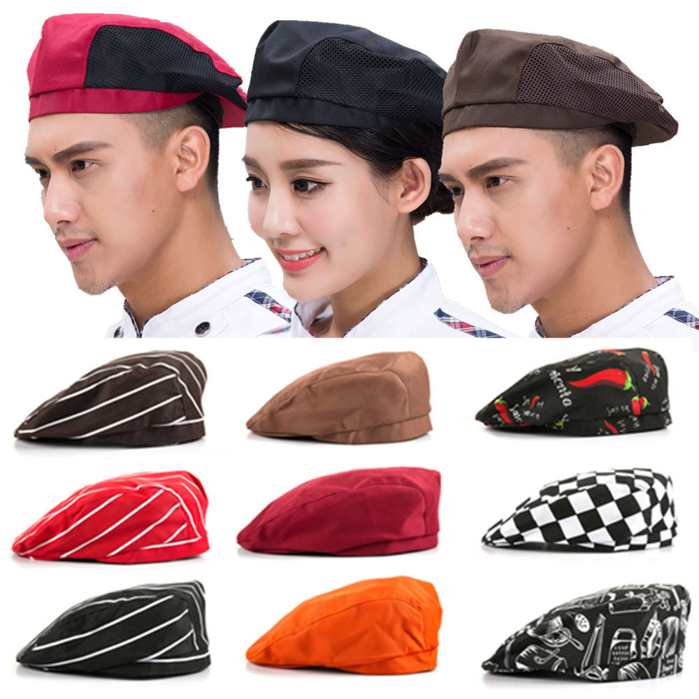 Waiter Beret Breathable Mesh Chef Hat Printed logo Embroidered Forward Hat Catering Milk Tea Baking Work Hat