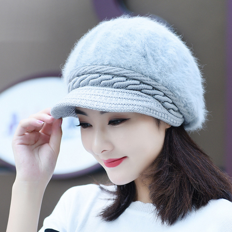 Velvet Rex Rabbit Hat Women's Winter Korean Style Rabbit Fur Hat Winter Cap Thickened Warm Knitted Hat