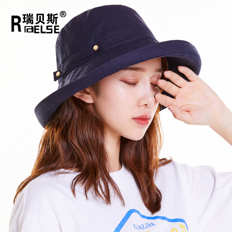 Fisherman Hat Women's Spring and Summer Cotton and Linen Simple Basin Hat Fashionable All-match Travel Big Rim Windproof Sun-proof Hat