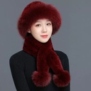 Fur Hat Women's Autumn and Winter Warm Rex Rabbit Fur Snow Hat Middle-aged Mother's Winter Old Grandma Hat Scarf