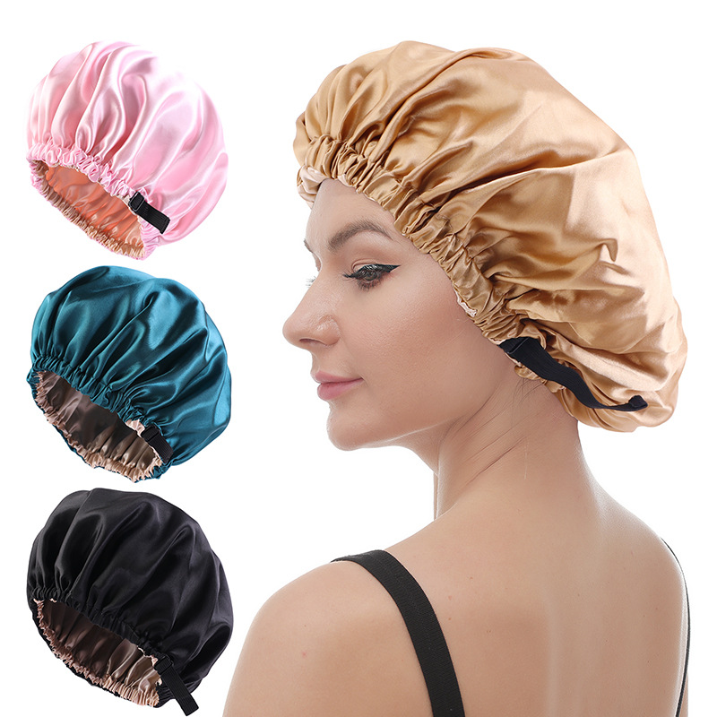 Satin nightcap invisible flat adjustable buckle silk double round cap Beauty Hair Care round cap supply